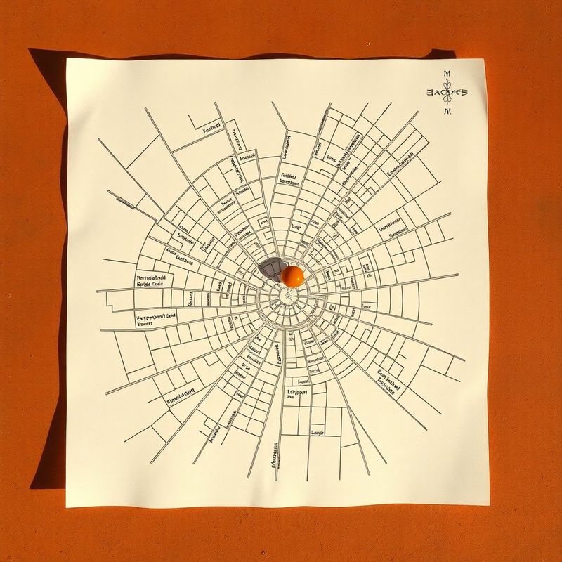 Stylised overhead map of the Strada Polonă neighbourhood in Bucharest with an ochre marker on the office location